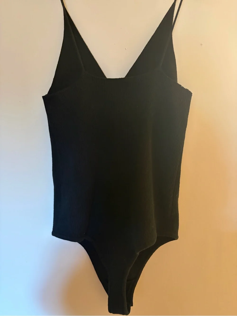 Free People We The Free Black Ribbed V-Neck Bodysuit Large (Estimated)